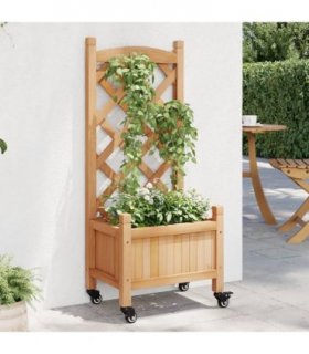 vidaXL Planter with Trellis and Wheels Brown Solid Wood Fir