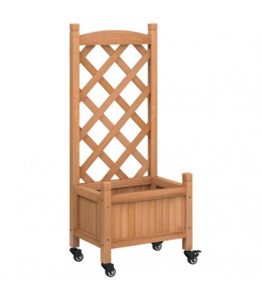 vidaXL Planter with Trellis and Wheels Brown Solid Wood Fir