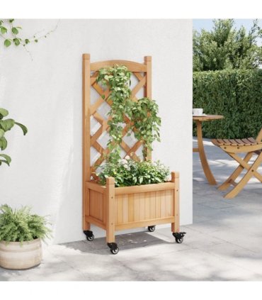 vidaXL Planter with Trellis and Wheels Brown Solid Wood Fir