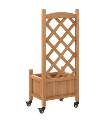vidaXL Planter with Trellis and Wheels Brown Solid Wood Fir