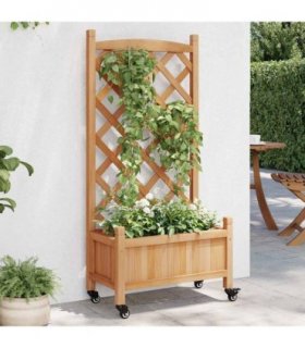 vidaXL Planter with Trellis and Wheels Brown Solid Wood Fir