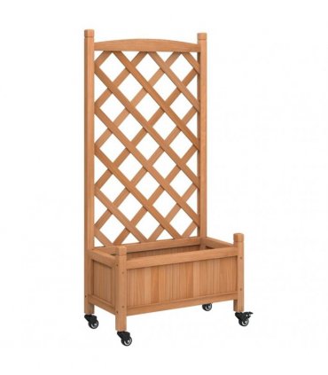 vidaXL Planter with Trellis and Wheels Brown Solid Wood Fir