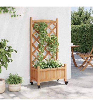 vidaXL Planter with Trellis and Wheels Brown Solid Wood Fir
