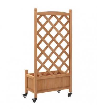vidaXL Planter with Trellis and Wheels Brown Solid Wood Fir
