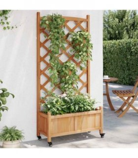 vidaXL Planter with Trellis and Wheels Brown Solid Wood Fir