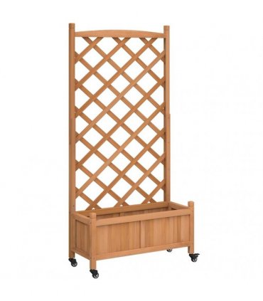 vidaXL Planter with Trellis and Wheels Brown Solid Wood Fir