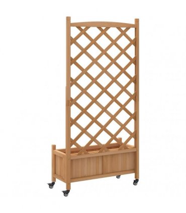 vidaXL Planter with Trellis and Wheels Brown Solid Wood Fir