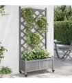 vidaXL Planter with Trellis and Wheels Grey Solid Wood Fir