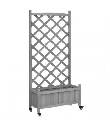vidaXL Planter with Trellis and Wheels Grey Solid Wood Fir