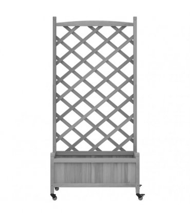 vidaXL Planter with Trellis and Wheels Grey Solid Wood Fir