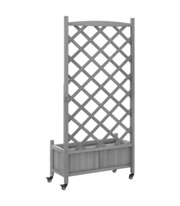 vidaXL Planter with Trellis and Wheels Grey Solid Wood Fir