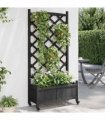 vidaXL Planter with Trellis and Wheels Black Solid Wood Fir
