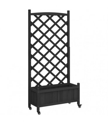 vidaXL Planter with Trellis and Wheels Black Solid Wood Fir
