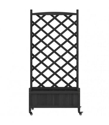 vidaXL Planter with Trellis and Wheels Black Solid Wood Fir