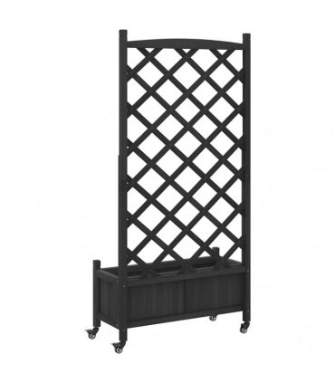 vidaXL Planter with Trellis and Wheels Black Solid Wood Fir