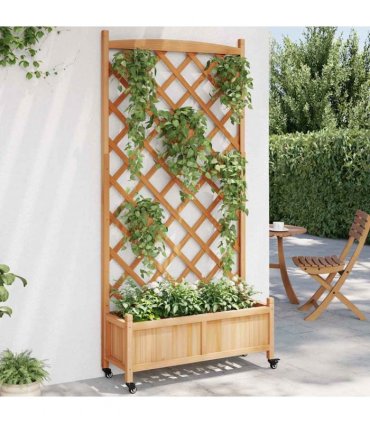 vidaXL Planter with Trellis and Wheels Brown Solid Wood Fir