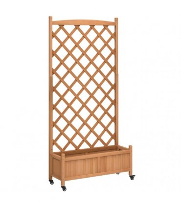 vidaXL Planter with Trellis and Wheels Brown Solid Wood Fir