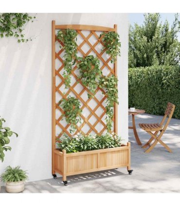 vidaXL Planter with Trellis and Wheels Brown Solid Wood Fir