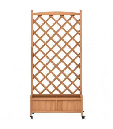 vidaXL Planter with Trellis and Wheels Brown Solid Wood Fir