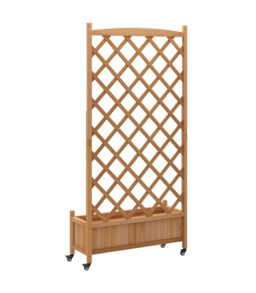 vidaXL Planter with Trellis and Wheels Brown Solid Wood Fir