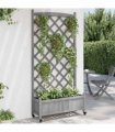 vidaXL Planter with Trellis and Wheels Grey Solid Wood Fir