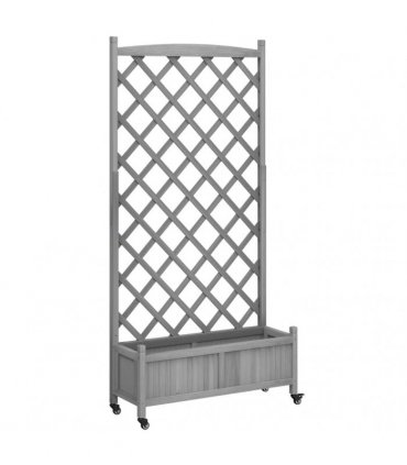 vidaXL Planter with Trellis and Wheels Grey Solid Wood Fir
