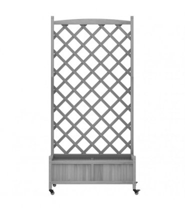 vidaXL Planter with Trellis and Wheels Grey Solid Wood Fir