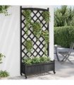vidaXL Planter with Trellis and Wheels Black Solid Wood Fir