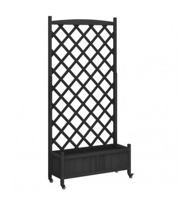 vidaXL Planter with Trellis and Wheels Black Solid Wood Fir