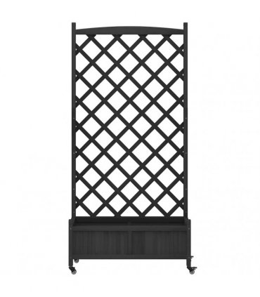 vidaXL Planter with Trellis and Wheels Black Solid Wood Fir