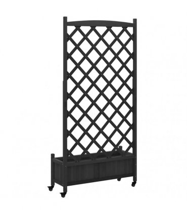 vidaXL Planter with Trellis and Wheels Black Solid Wood Fir