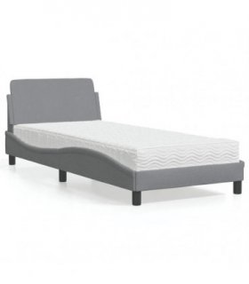 vidaXL Bed with Mattress "Dover" Light Grey Single Fabric