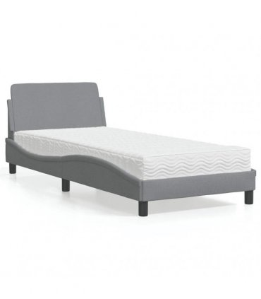 vidaXL Bed with Mattress "Dover" Light Grey Single Fabric