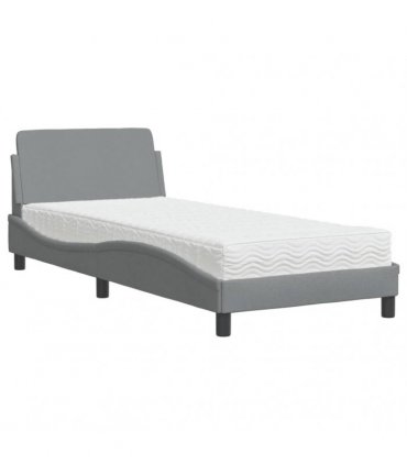 vidaXL Bed with Mattress "Dover" Light Grey Single Fabric
