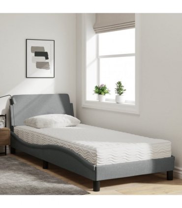 vidaXL Bed with Mattress "Dover" Light Grey Single Fabric