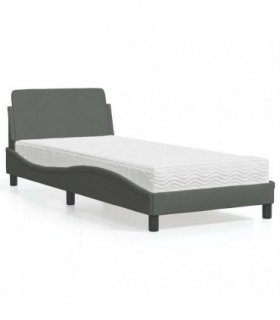 vidaXL Bed with Mattress "Dover" Dark Grey Single Fabric
