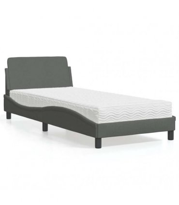 vidaXL Bed with Mattress "Dover" Dark Grey Single Fabric