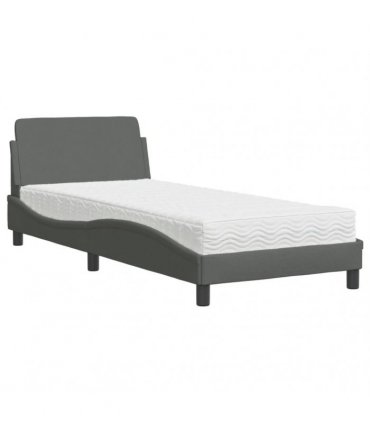 vidaXL Bed with Mattress "Dover" Dark Grey Single Fabric