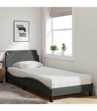 vidaXL Bed with Mattress "Dover" Dark Grey Single Fabric