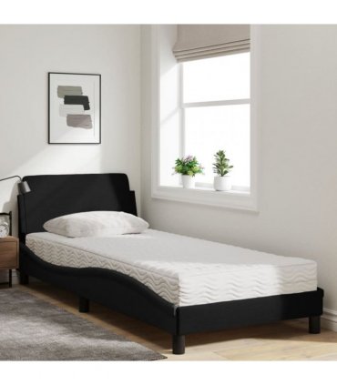 vidaXL Bed with Mattress "Dover" Black Single Fabric