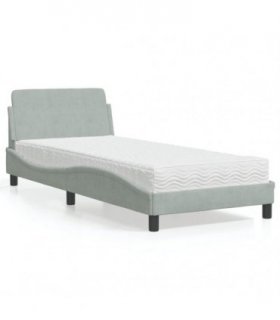 vidaXL Bed with Mattress "Dover" Light Grey Single Velvet