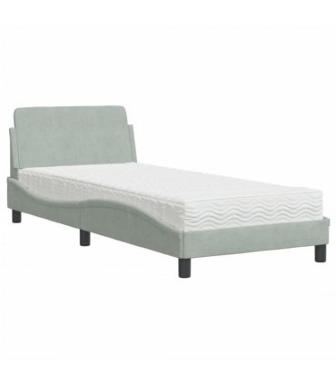 vidaXL Bed with Mattress "Dover" Light Grey Single Velvet