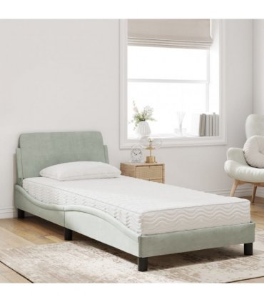 vidaXL Bed with Mattress "Dover" Light Grey Single Velvet