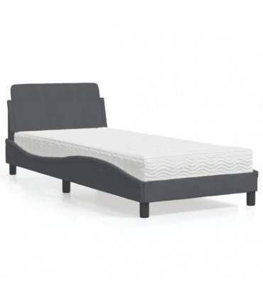 vidaXL Bed with Mattress "Dover" Dark Grey Single Velvet