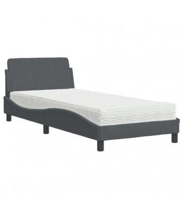 vidaXL Bed with Mattress "Dover" Dark Grey Single Velvet