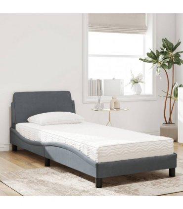 vidaXL Bed with Mattress "Dover" Dark Grey Single Velvet