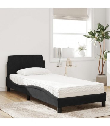vidaXL Bed with Mattress "Dover" Black Single Velvet