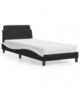vidaXL Bed with Mattress "Dover" Black and White Single Faux Leather
