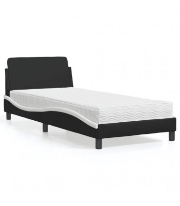 vidaXL Bed with Mattress "Dover" Black and White Single Faux Leather