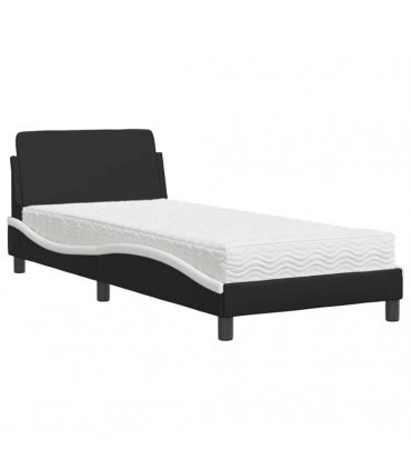 vidaXL Bed with Mattress "Dover" Black and White Single Faux Leather